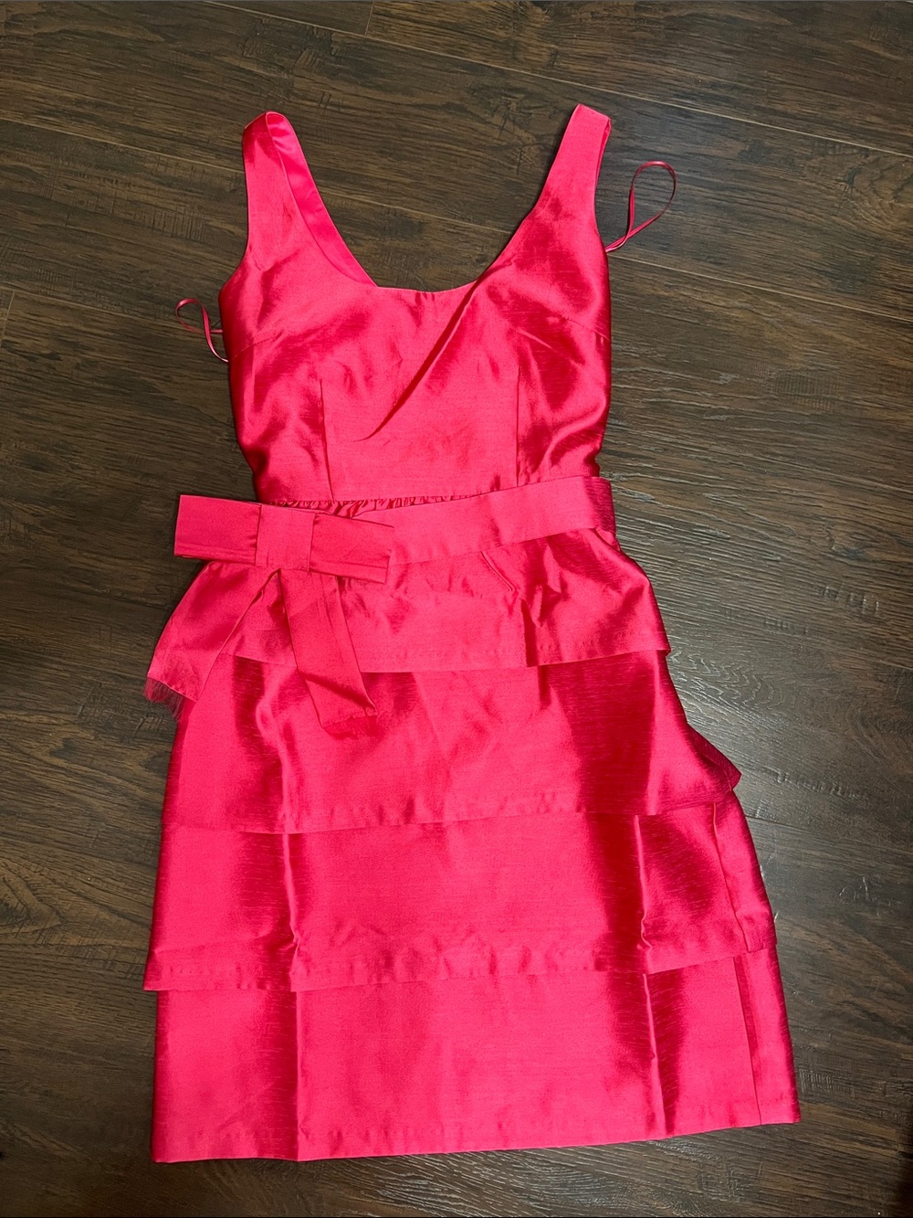 Satin Tiered Bow-Accent Mini Dress in Fuchsia